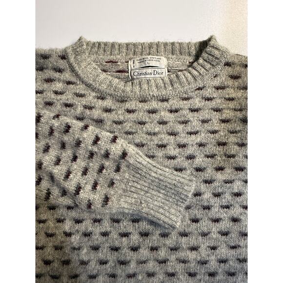 Vtg Christian Dior Knit Sweater Size M 100% Wool Shetland Grandpa Preppy FLAW - Picture 1 of 8